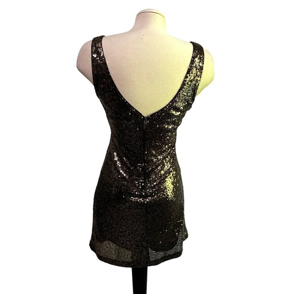 Anna Grace Bronze Sequined Dress Sz Small Womens Sleeveless Mini - Picture 9 of 12